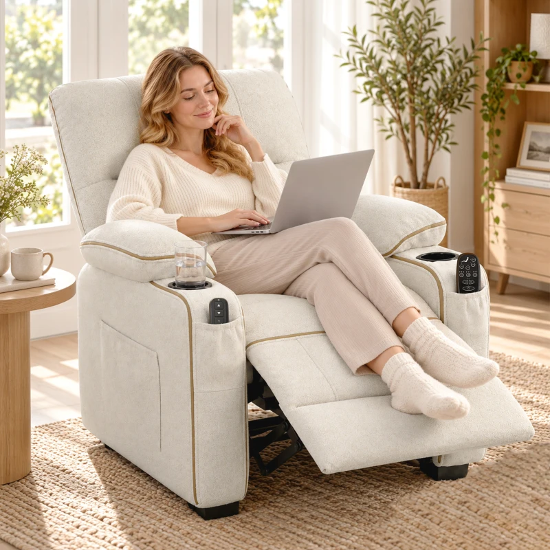 HOMCOM Electric Massage Recliner Armchair with Vibration, Heat, Whisper-Quiet Motor, Memory Function, Spring Pack, Beige