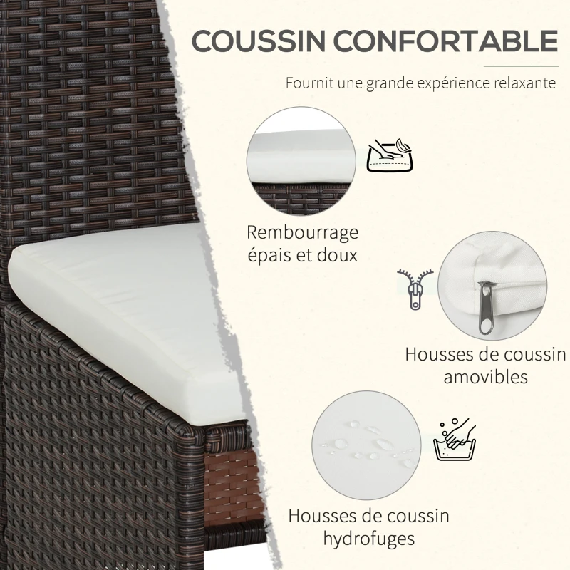 Outsunny Ensemble salon de jardin encastrable 4 chaises monoblocs avec coussins déhoussables et table résine tressée