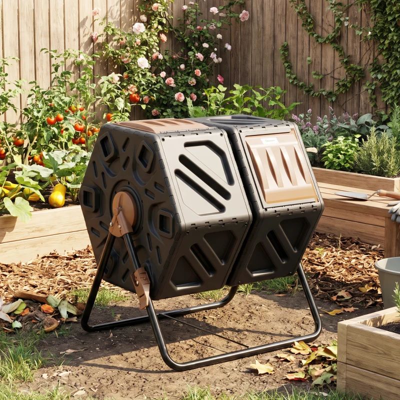 Outsunny 130L Double Chamber Composter - Black