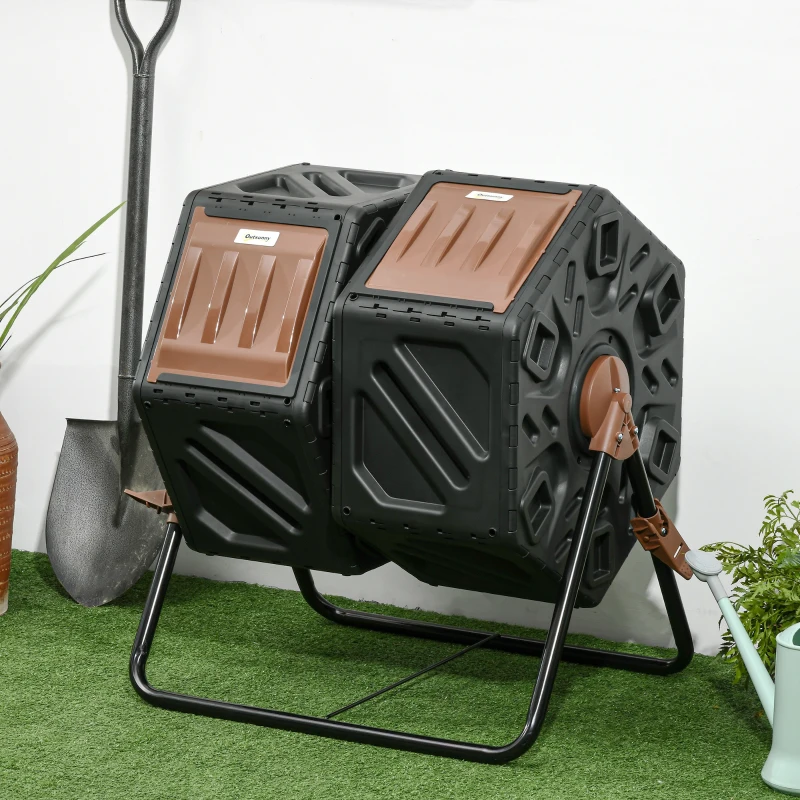 Outsunny 130L Double Chamber Composter - Black