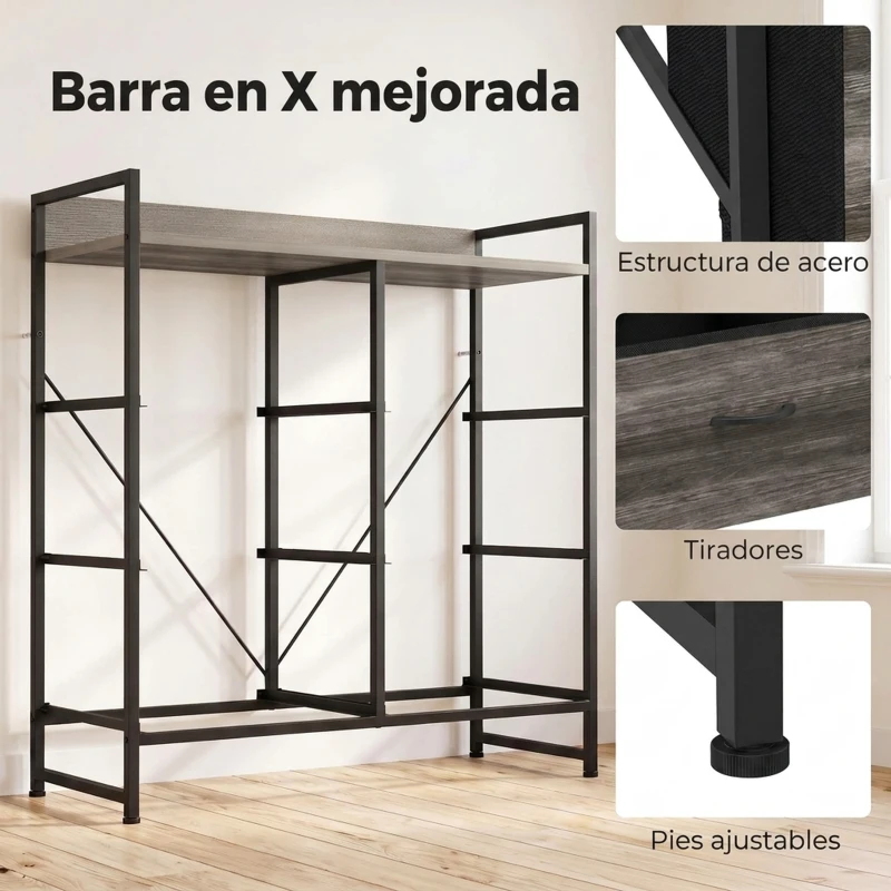 HOMCOM Cómoda con 6 Cajones Plegables Cajonera de Tela con Estructura de Acero Estilo Industrial 79x29x85 cm Gris