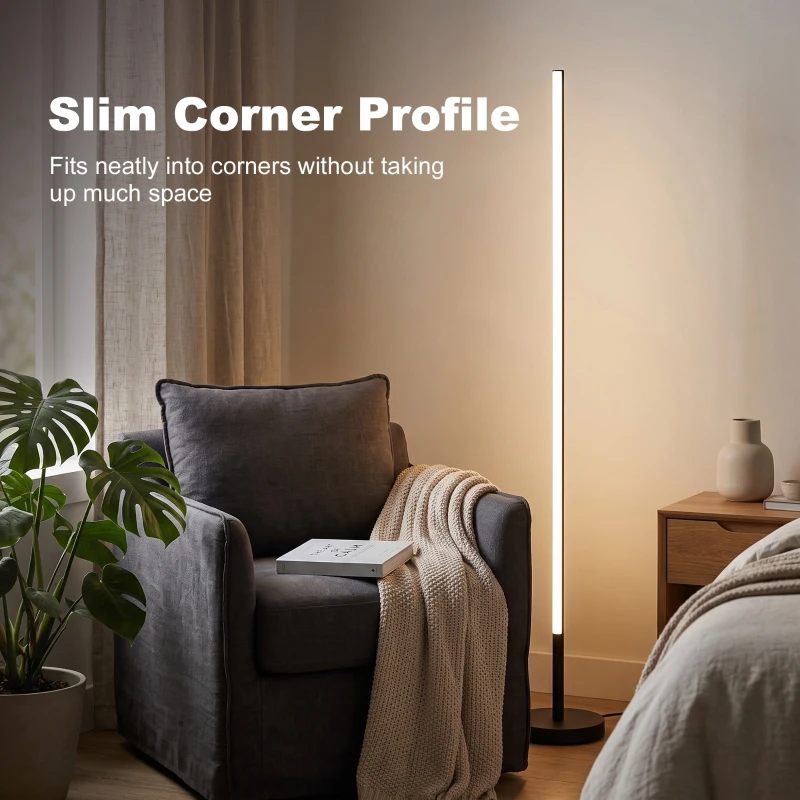 HOMCOM Corner Lamp Set of 2, 1450 lm LED Floor Lamp w/ 3-Level Brightness, Foot Switch, 3000K, Minimalist Corner Light, Black