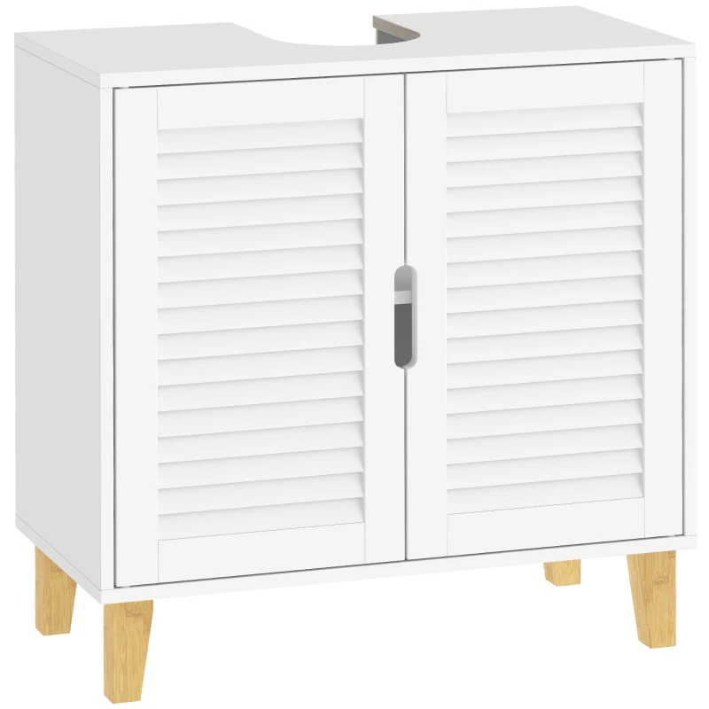 HOMCOM Mobile Sottolavabo con Ripiano Regolabile e Ante a Persiana, Bianco