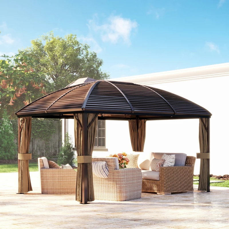 Outsunny Gartenpavillon, Partyzelt, Festzelt, 4 x Doppel-Seitenteile, wasserdicht, 2 Laternenhaken, ca. 4 x 3 x 2,8 m, Braun(m-8)