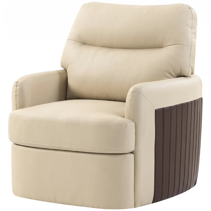 HOMCOM 360° Swivel Accent Chair, Modern Armchair with Thick Cushion, PU Leather Upholstered, Cream White