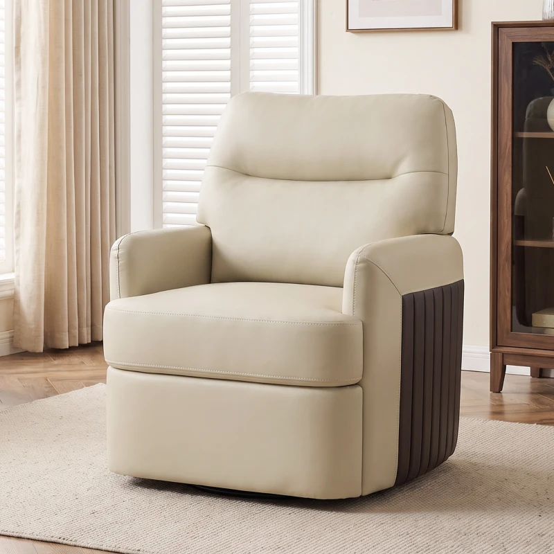 HOMCOM 360° Swivel Accent Chair, Modern Armchair with Thick Cushion, PU Leather Upholstered, Cream White