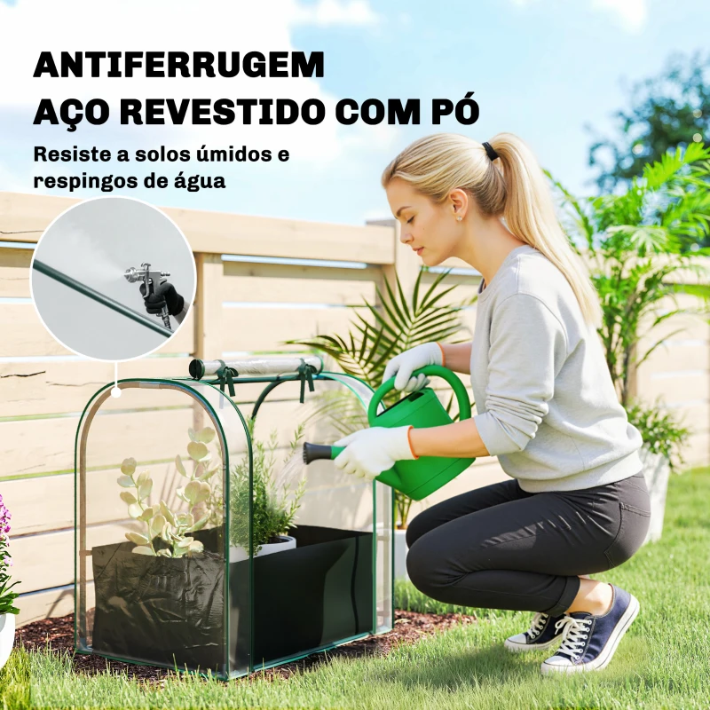 Outsunny Mini Estufa com Bolsa de Plantação Estufa Pequena Portátil para Interior e Exterior 68x50x70 cm Verde