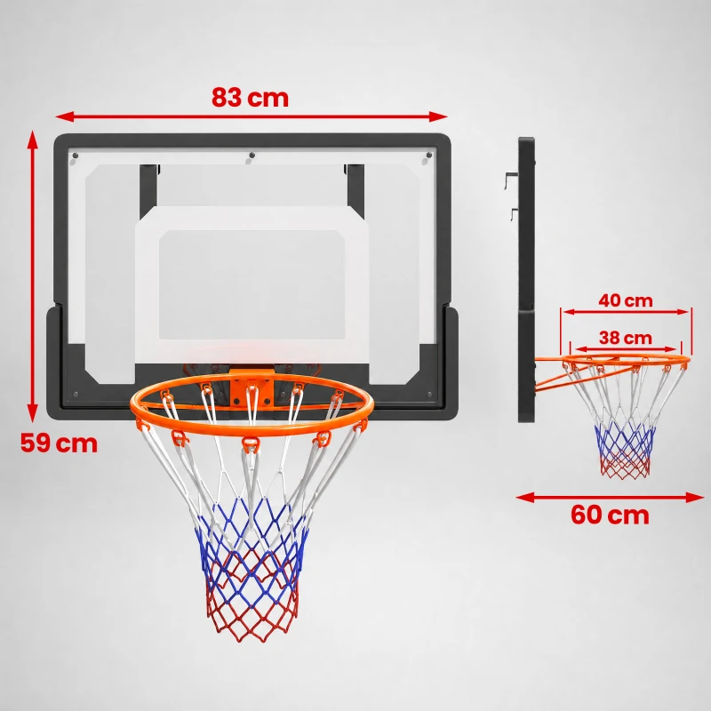 SPORTNOW Panier de Basket Mural ou sur Porte Arceau en Acier Ø40 cm Filet en Nylon Panneau en PE pour Intérieur Noir