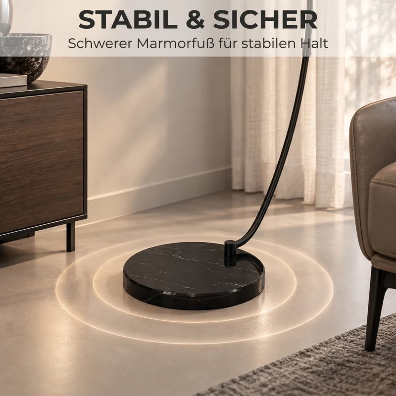 HOMCOM C-förmige Stehlampe, moderne Bogenlampe mit schalenförmigem Reflektorschirm, Fußschalter und Marmorsockel, Schwarz