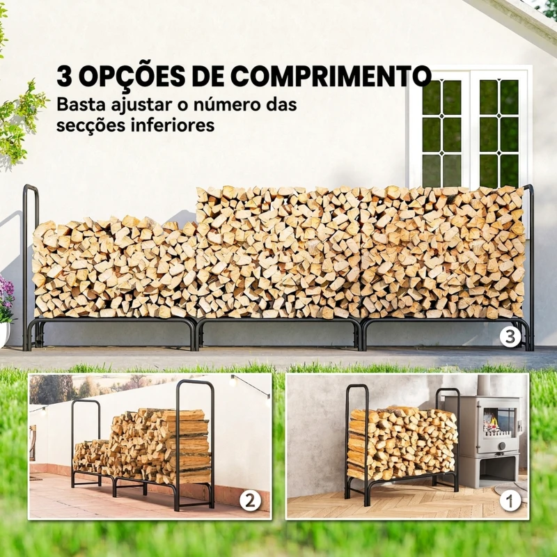 Outsunny Lenheiro com Cobertura para Interior e Exterior, Carga 300 kg, 300x36x99 cm, Verde-Escuro e Preto
