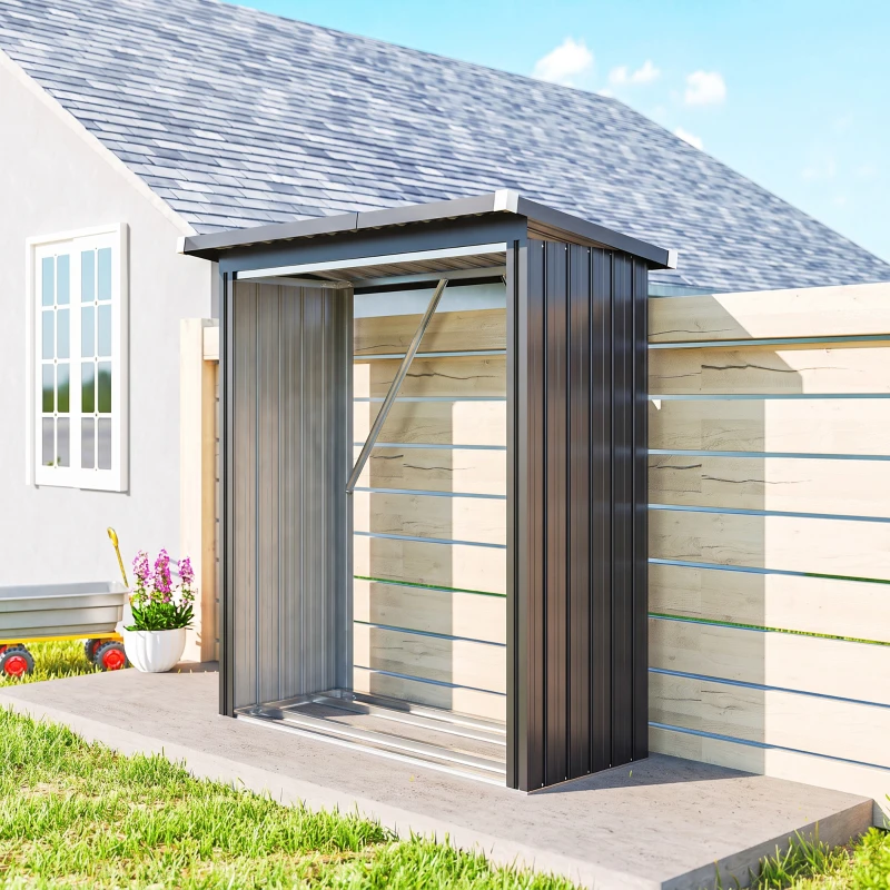 Outsunny Abri-bûches couvert support pour bois de chauffage plancher surélevé toit incliné, acier galvanisé 150x66,5x150cm gris