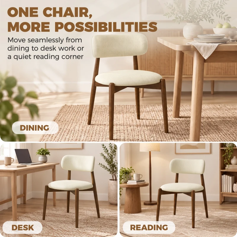 HOMCOM Lot de 2 Chaises Salle à Manger, Chaises de Cuisine en Chenille avec Dossier Incurvé, Assise Rembourrée, Beige