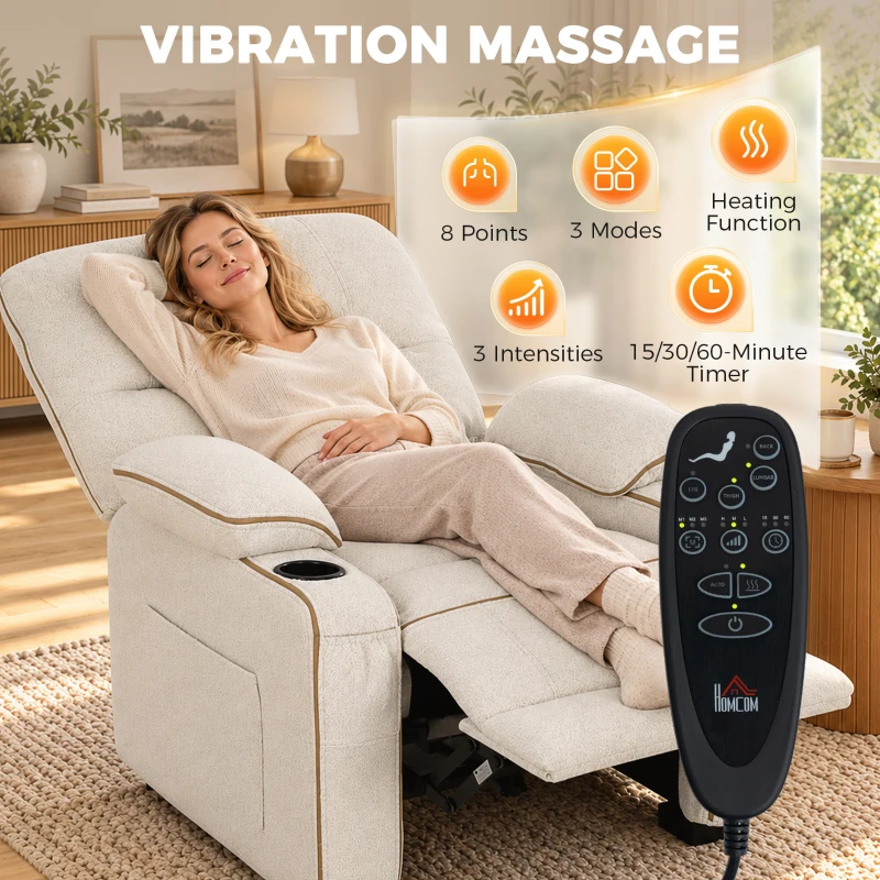 HOMCOM Electric Massage Recliner Armchair with Vibration, Heat, Whisper-Quiet Motor, Memory Function, Spring Pack, Beige