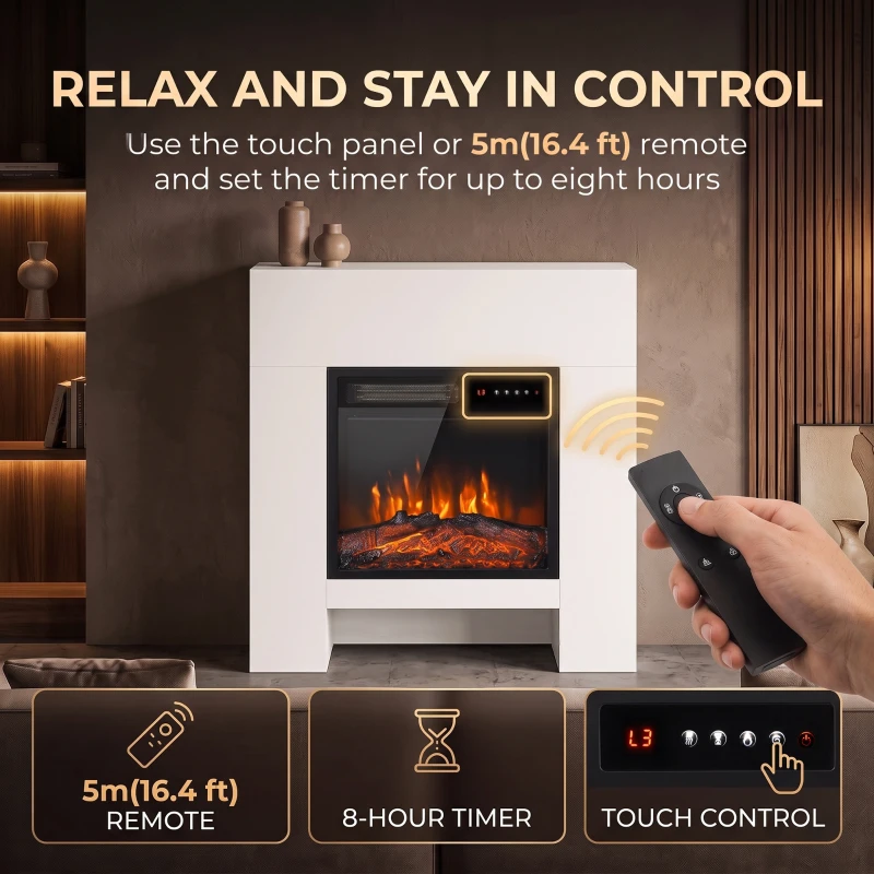 HOMCOM Freestanding Electric Fireplace Suite, Electric Fire and Surround with Shelf, Adjustable Flame Effect, Timer, Remote