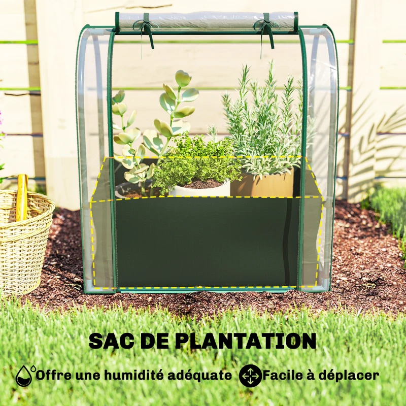 Outsunny Mini Serre avec Sac de Plantation, Serre Portable avec porte enroulable, 68 x 50 x 70 cm, Vert Foncé