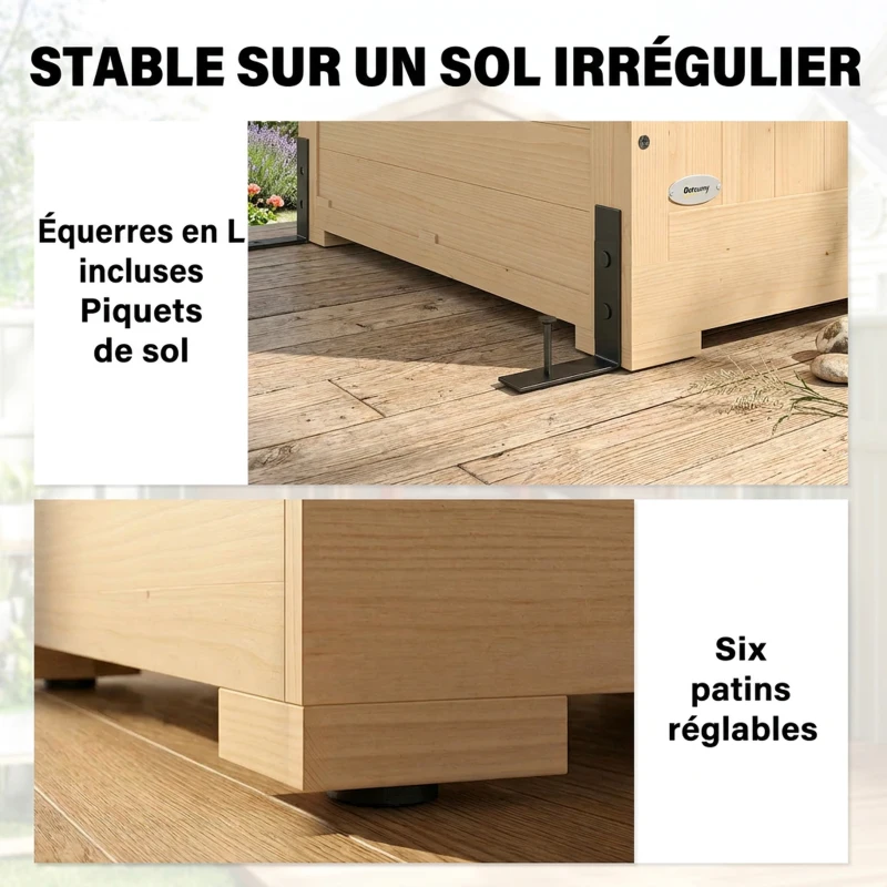 Outsunny Armoire de Jardin, 4 Fenêtres, 6 Étagères, Toit en Asphalte Hydrofuge, Ventilation à Persiennes, 147x68x198cm, Naturel