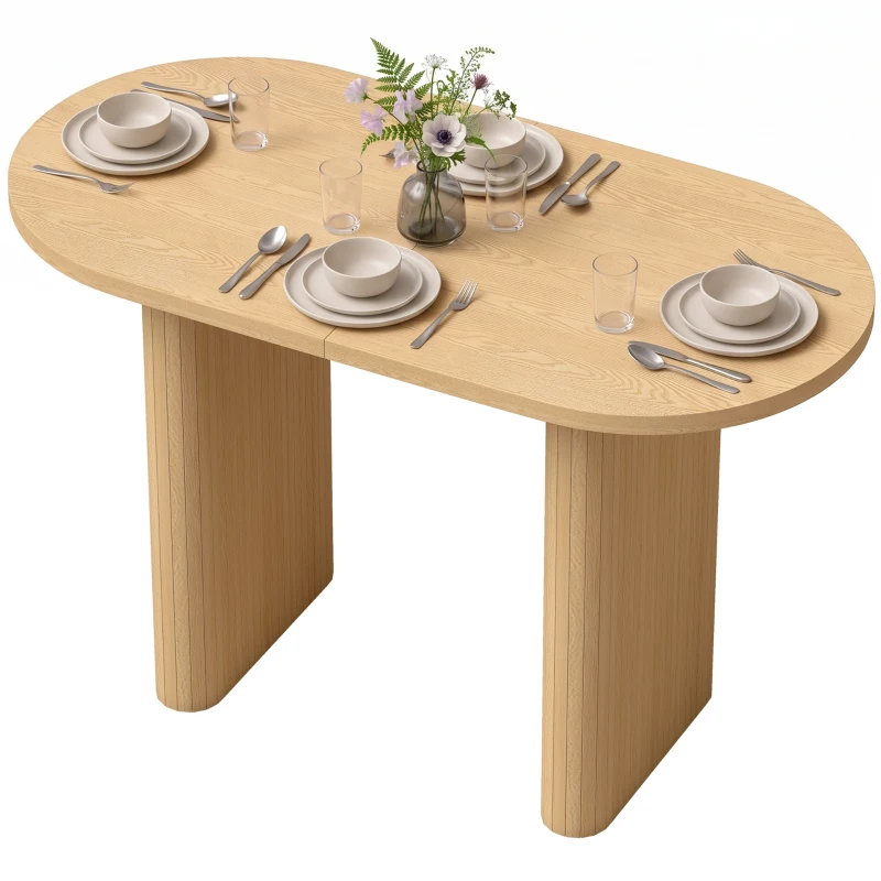 HOMCOM Mesa de Jantar Oval Rústica para 4 Pessoas com Tampo Grosso e Pés Tipo Tambor, 120x60x76 cm, Carvalho