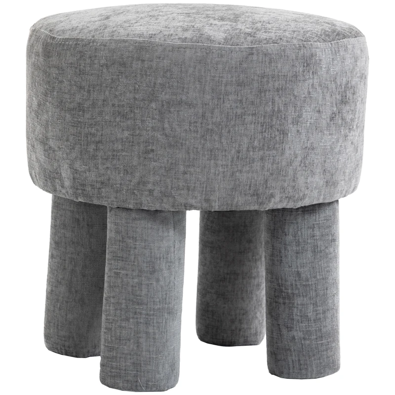 HOMCOM Fußhocker aus modernem Chenille Polsterhocker mit Holzbeinen 43 cm Hellgrau