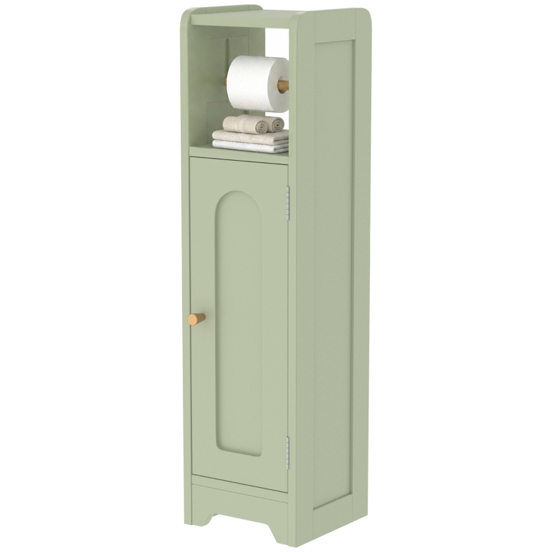 HOMCOM Small Bathroom Storage Cabinet with Toilet Roll Holder - Light Green