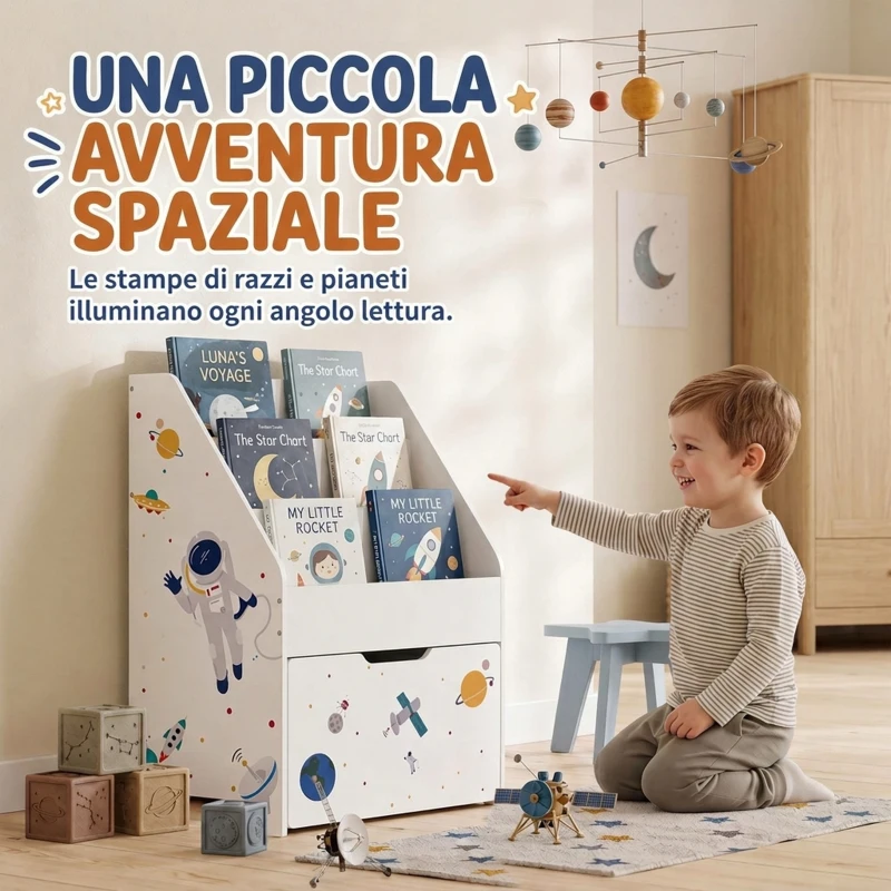 AIYAPLAY Libreria per bambini con cassetto mobile, 3 ripiani, 3-8 anni, bianco