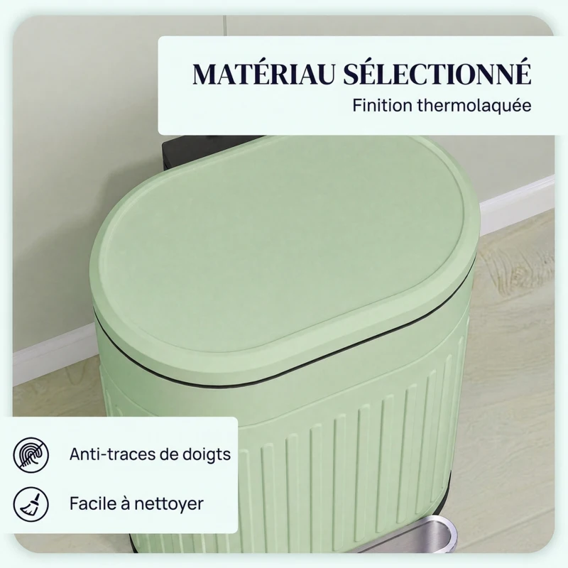 HOMCOM Poubelle de cuisine poubelle à pédale 30L couvercle à fermeture douce seau intérieur amovible 36,5 x 31,2 x 60,8 cm vert