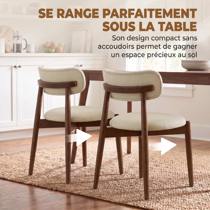 HOMCOM Lot de 2 Chaises Salle à Manger, Chaises de Cuisine en Chenille avec Dossier Incurvé, Assise Rembourrée, Beige