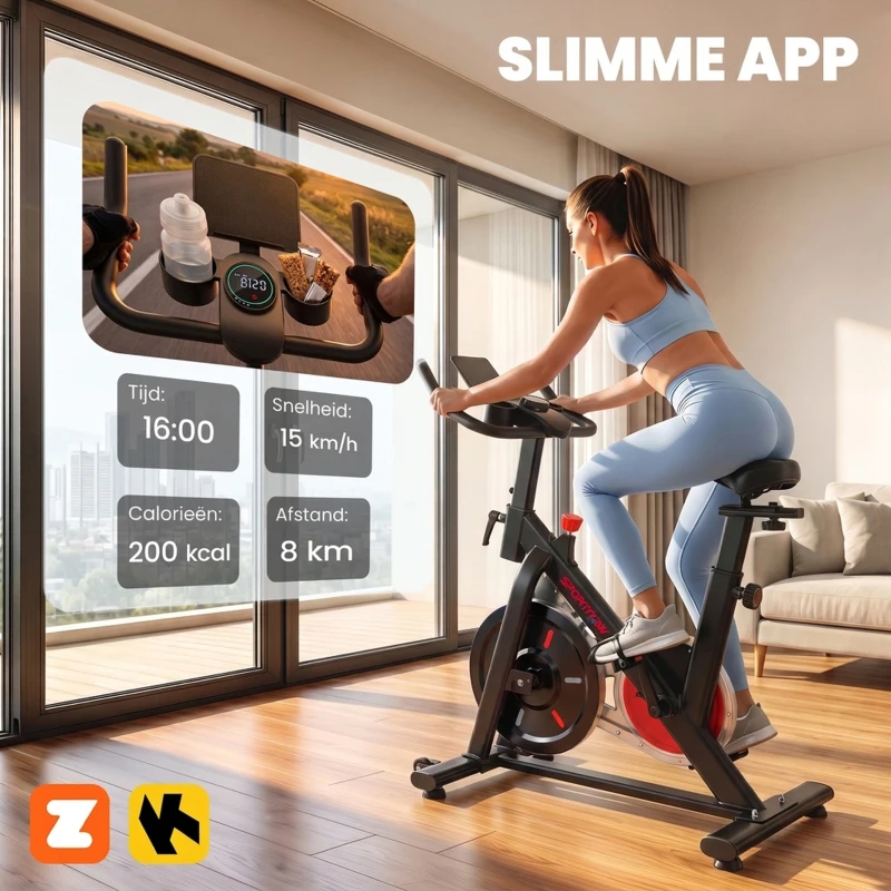 SPORTNOW Verstelbare hometrainer met magnetische weerstand, app-functie, verstelbaar zadel, lcd-monitor en telefoonhouder