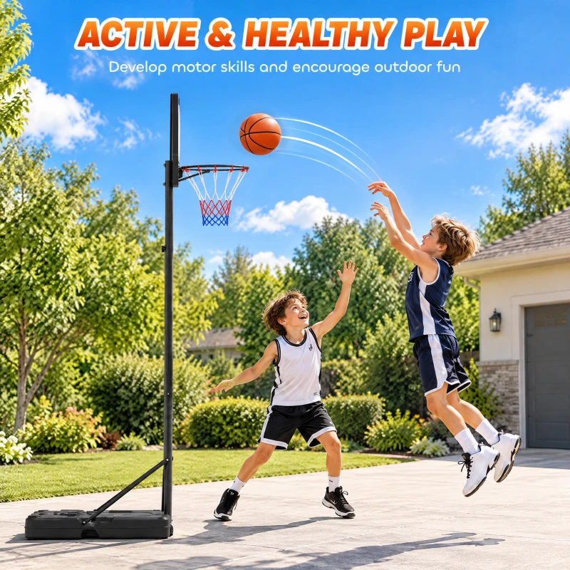 SPORTNOW Panier de Basket Extérieur pour Enfants, Hauteur Réglable 108-213 cm, Base Remplissable et Roulettes, Dès 3 Ans, Noir