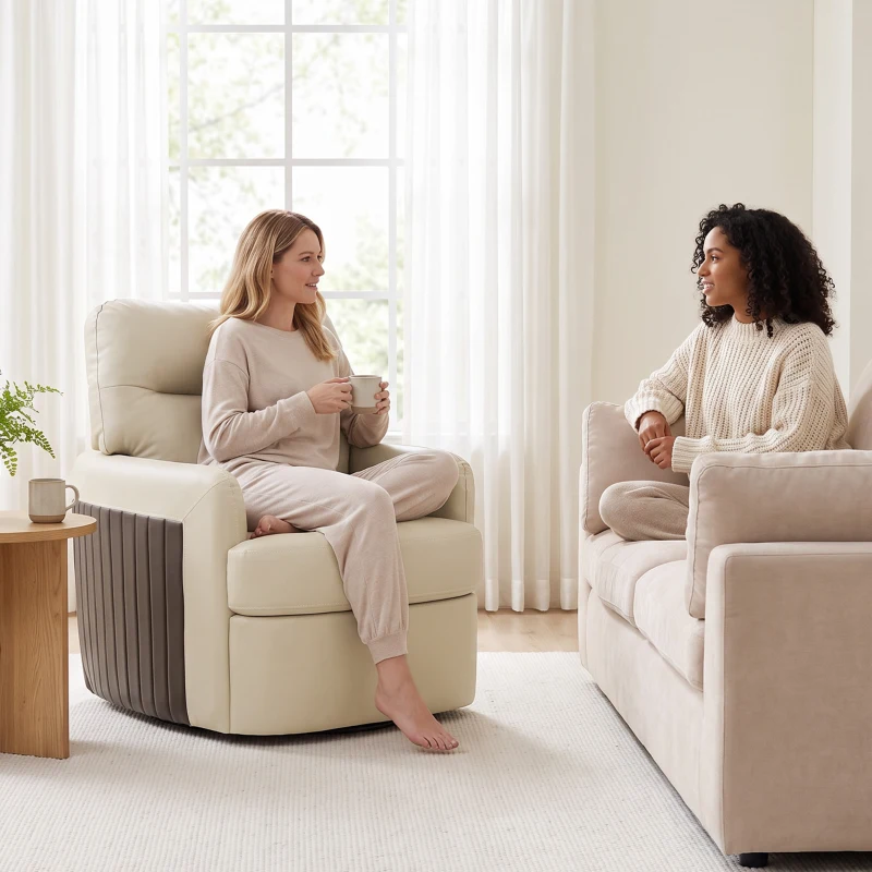 HOMCOM 360° Swivel Accent Chair, Modern Armchair with Thick Cushion, PU Leather Upholstered, Cream White