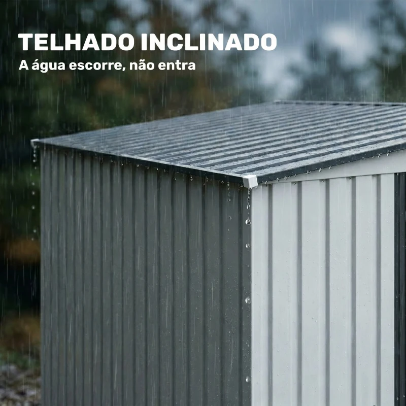 Outsunny Abrigo de Jardim 2,81 m² em Aço Galvanizado com Prateleiras Ajustáveis, Porta de Correr e Kit de Base, Branco