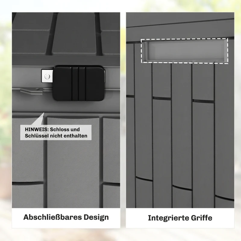 Outsunny Gartenbox 379 Liter Wasserdicht Abschließbar UV-beständig Auflagenbox mit Holzoptik für Garten 122,5x56x62cm Grau