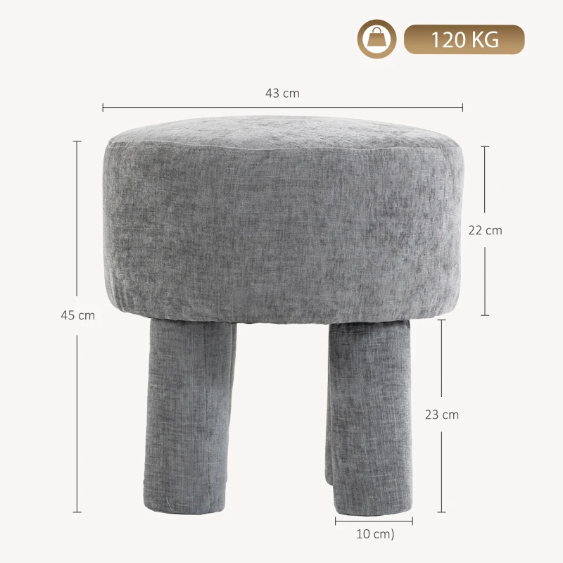 HOMCOM Fußhocker aus modernem Chenille Polsterhocker mit Holzbeinen 43 cm Hellgrau