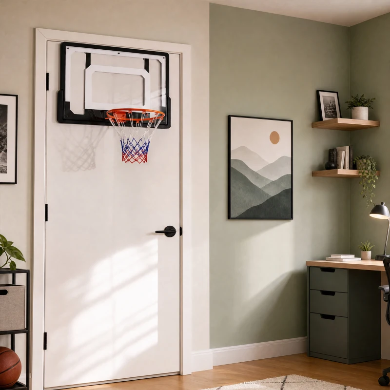 SPORTNOW Panier de Basket Mural ou sur Porte Arceau en Acier Ø40 cm Filet en Nylon Panneau en PE pour Intérieur Noir