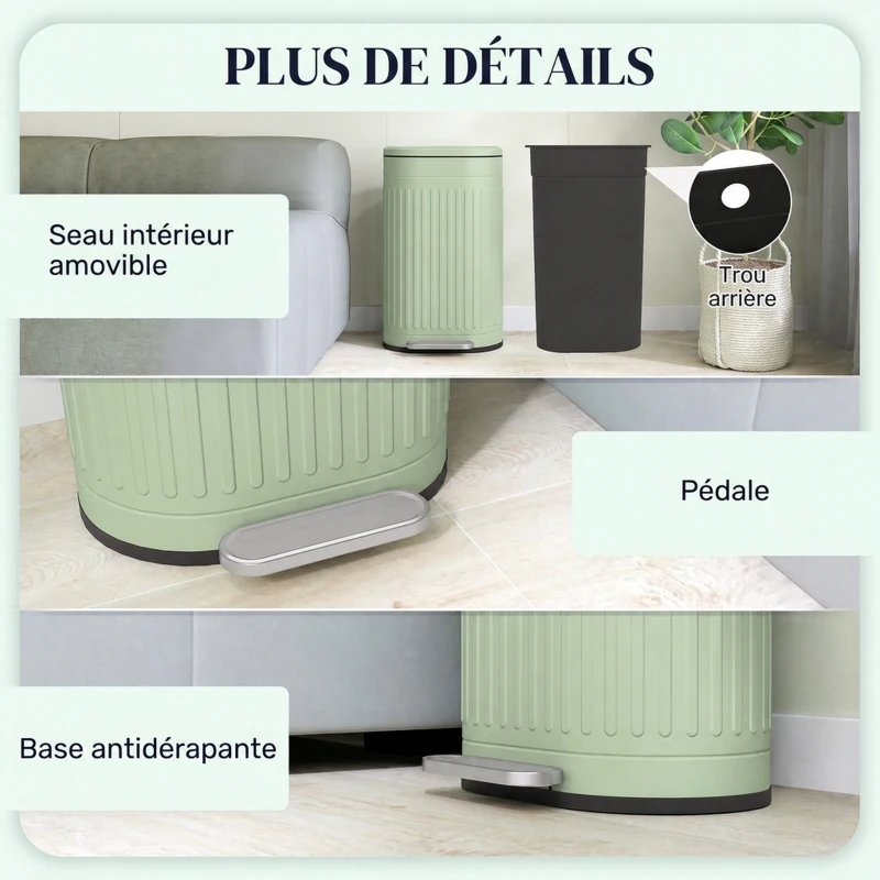 HOMCOM Poubelle de cuisine poubelle à pédale 30L couvercle à fermeture douce seau intérieur amovible 36,5 x 31,2 x 60,8 cm vert