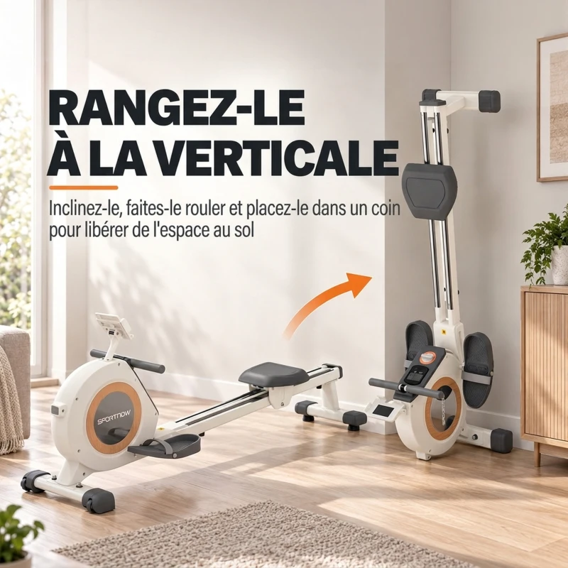 SPORTNOW Rameur magnétique 16 niveaux avec écran LCD et support de téléphone, rangement vertical, pour l'entraînement à domicile