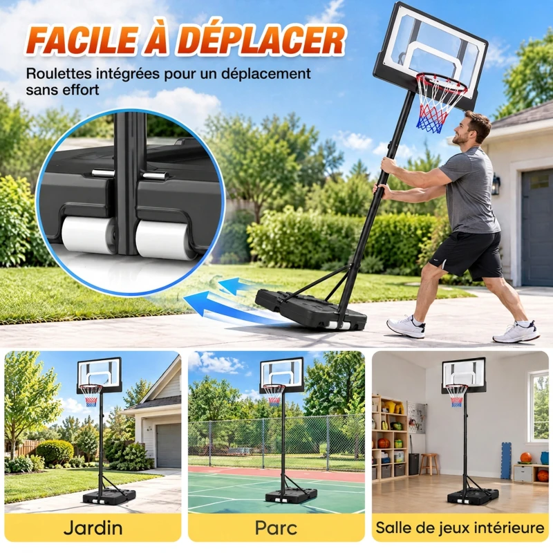 SPORTNOW Panier de Basket Extérieur pour Enfants, Hauteur Réglable 108-213 cm, Base Remplissable et Roulettes, Dès 3 Ans, Noir