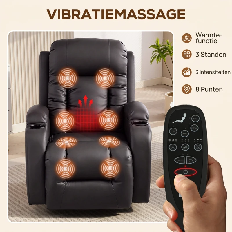 HOMCOM Massagestoel met wieg-, lig- & verwarmingsfunctie, 3 modi, draaibaar, Donkerbruin