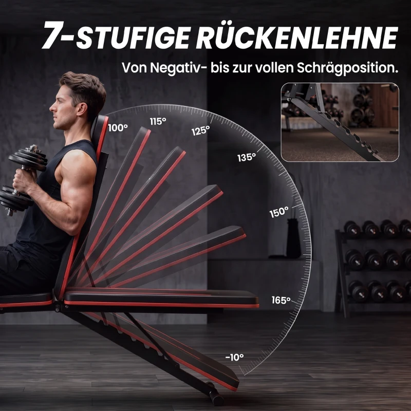 SPORTNOW Hantelbank verstellbar Klappbar Trainingsbank mit Beinstrecker 7-Fach verstellbarer Rückenlehne, Widerstandsbändern