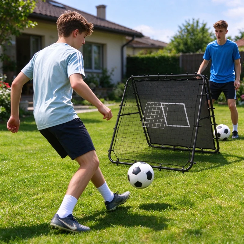 SPORTNOW Red de Rebote de Fútbol Plegable de Doble Cara con 5 Ángulos Ajustables 36 Cuerdas Elásticas 120x99,5x111,5 cm Negro