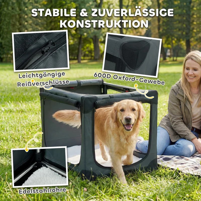 PawHut Hondenbox opvouwbaar met kussen, afneembare wasbare hoes van Oxford-stof voor honden tot 38kg, legergroen