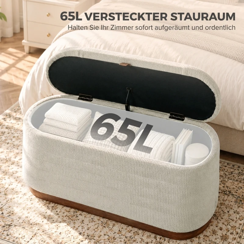 HOMCOM Sitzbank mit Stauraum aus modernem Chenille Truhenbank in 91 cm Beige