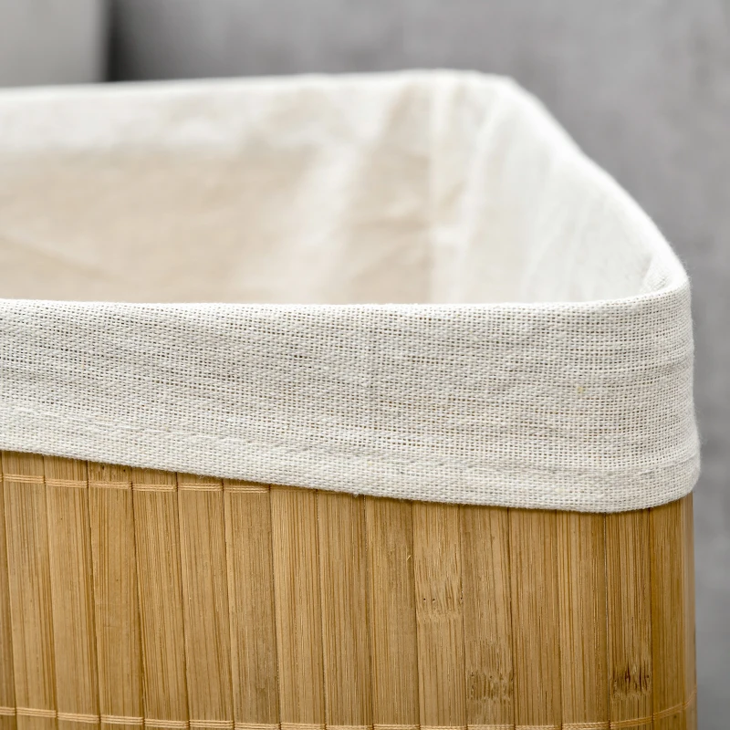 HOMCOM 55 L Wasmand met Deksel, Handvat, Was Sorteerder met Verwijderbare Waszak voor Badkamer, Bamboe, Natuur
