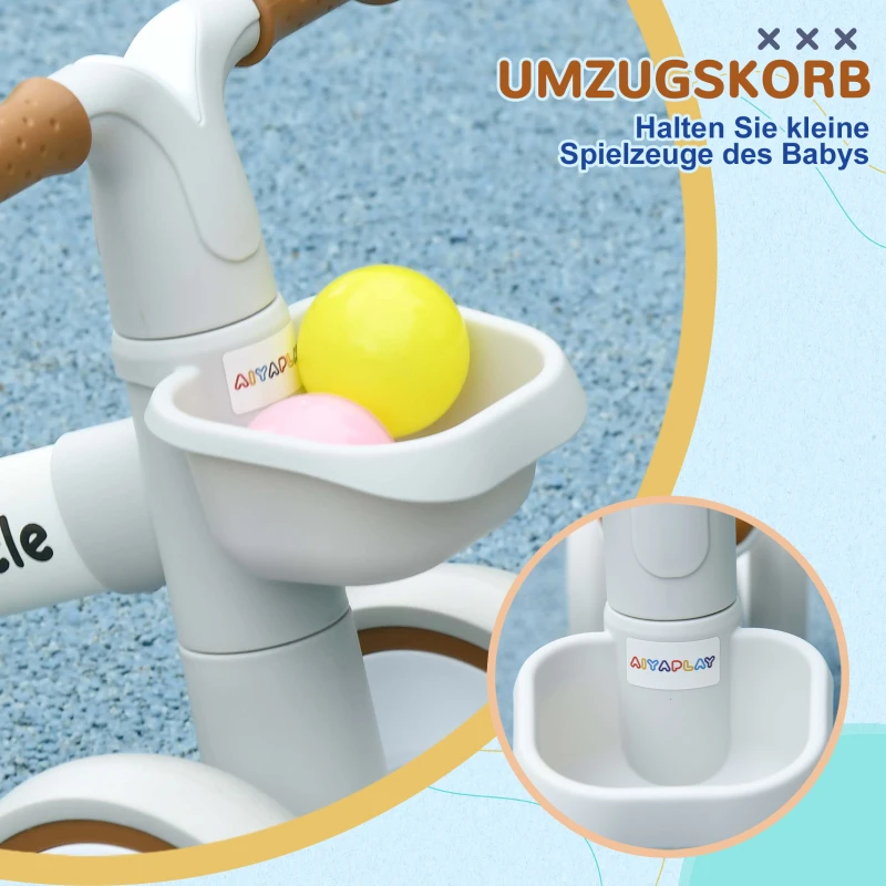 AIYAPLAY Loopfiets, verstelbare zitting, Fluisterwielen, Voor 1-3 jaar, Tot 20 kg, Bruin/Wit