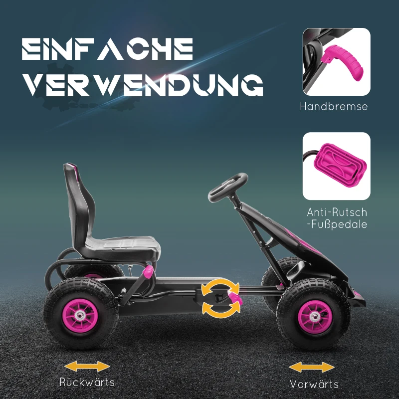 HOMCOM Kinder-Skelter, met Pedalen, Verstelbare Stoel, Geschikt voor Binnen en Buiten, vanaf 5 Jaar, Roze, 121 x 58 x 61 cm(m-5)