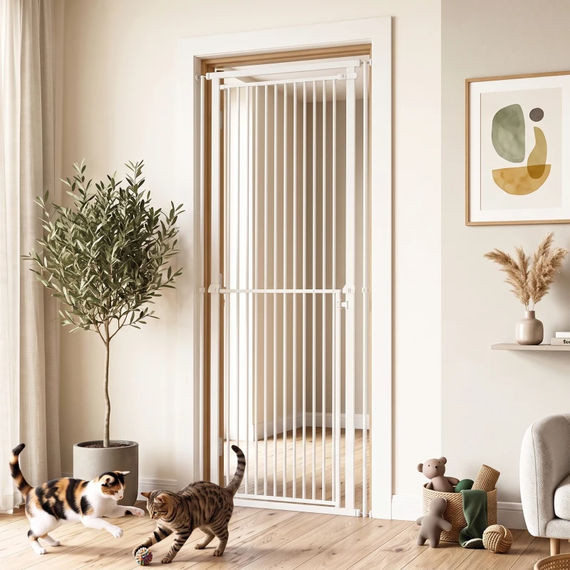 PawHut Barreira de Segurança Extra Alta para Crianças, Cães e Gatos 112-200 cm, Largura Ajustável 76-85 cm para Portas e Escadas