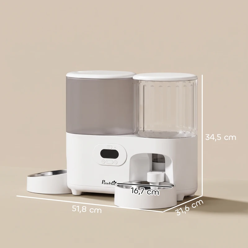 PawHut Comedero Automático para Gatos/Perros con Dispensador de Agua 2 en 1 5L Comida y 4L Agua con Temporizador Cuencos Inox