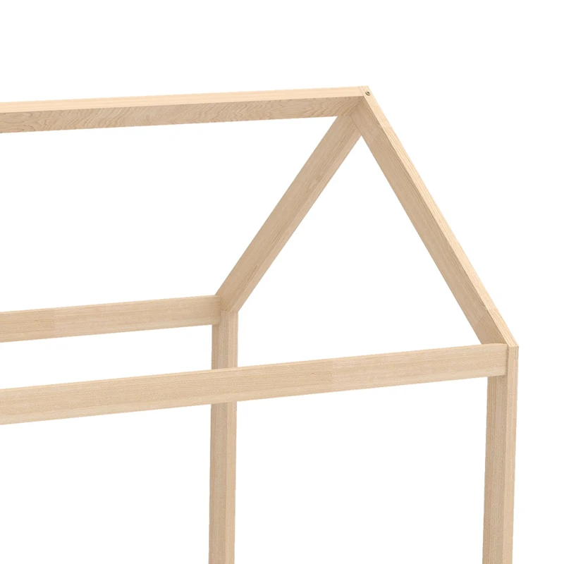 HOMCOM House-Shaped Kids Bed Frame with Guard Rails, Solid Pine Wood Single Bed Frame for Kids Boys and Girls, Natural