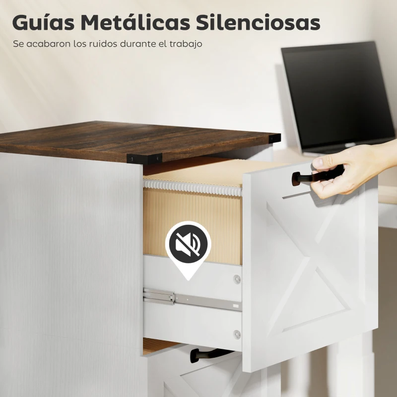 HOMCOM Cajonera Escritorio con 2 Cajones Soporte para Impresora con Riel Colgante para A4 y Carta 40x40x71 cm Blanco