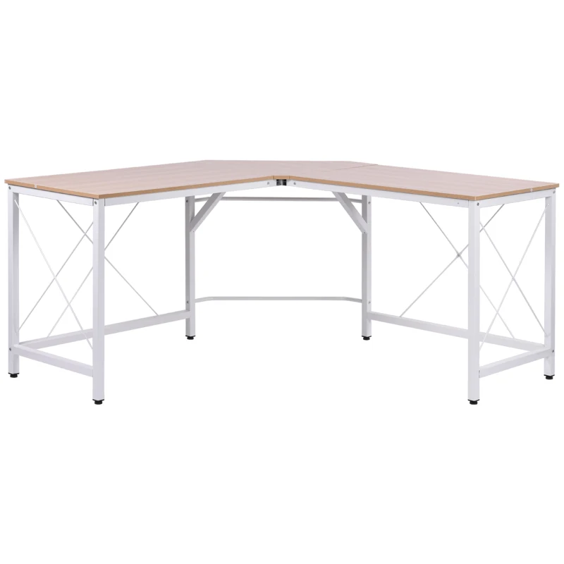 HOMCOM Computertafel L-vormig hoekbureau MDF naturel / zwart hoekbureau