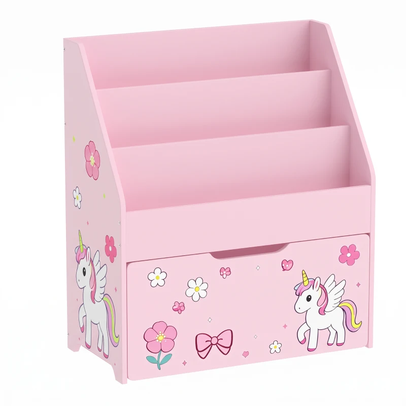 AIYAPLAY Libreria per bambini con cassetto mobile, 3 ripiani, 3-8 anni, Rosa